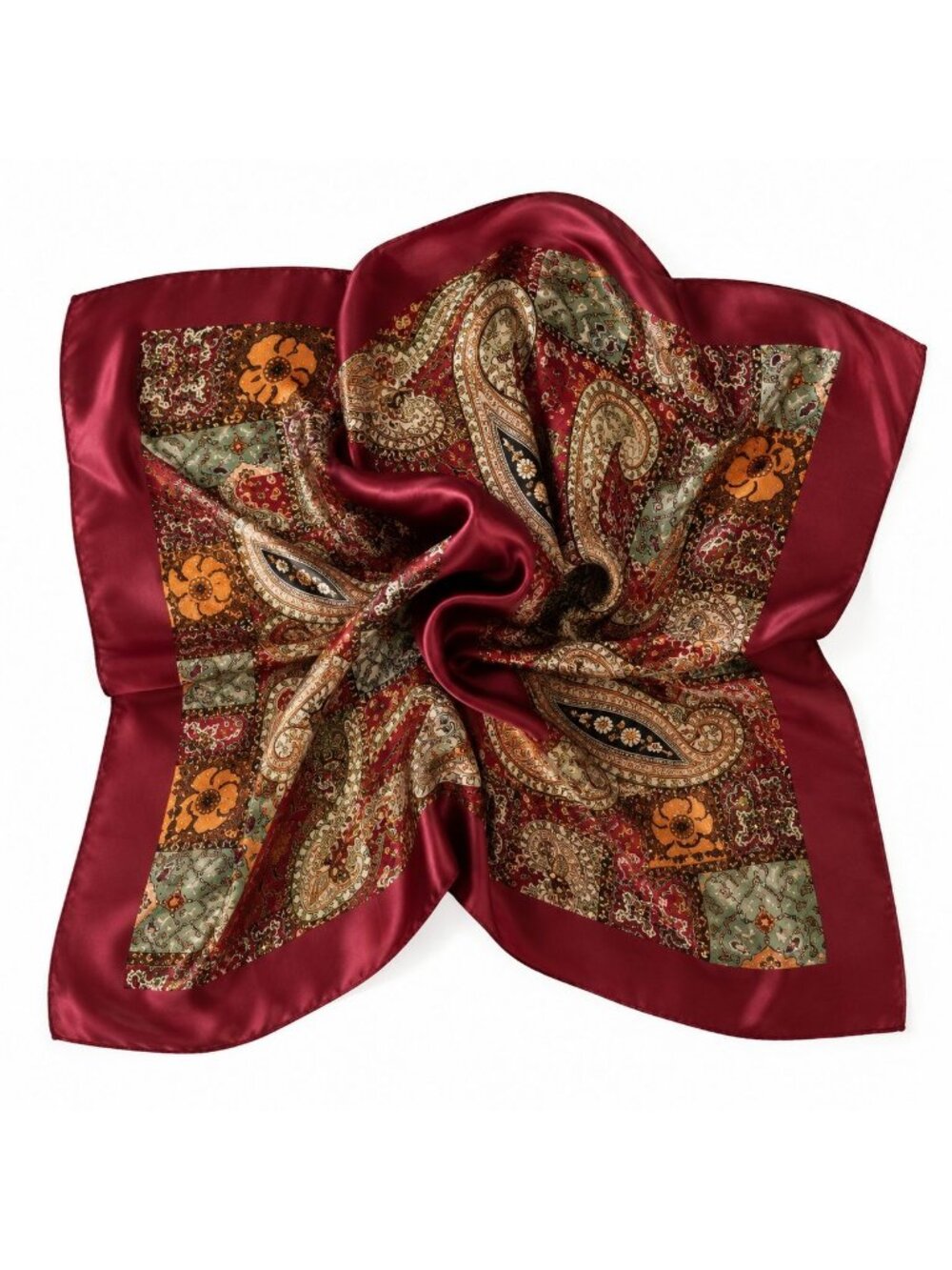 35x35 Burgundy Paisley Satin Square Scarf Western Hair Scarf Head Scarf Boho